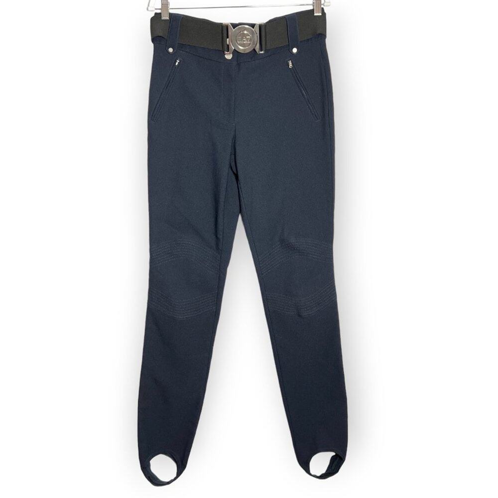 Emporio Armani EA7 Belted Pants SIZE L Navy Riding Leggings Stirrup Buckle